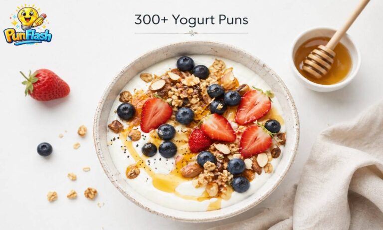creamy yogurt bowl with strawberries blueberries granola and honey for yogurt puns article