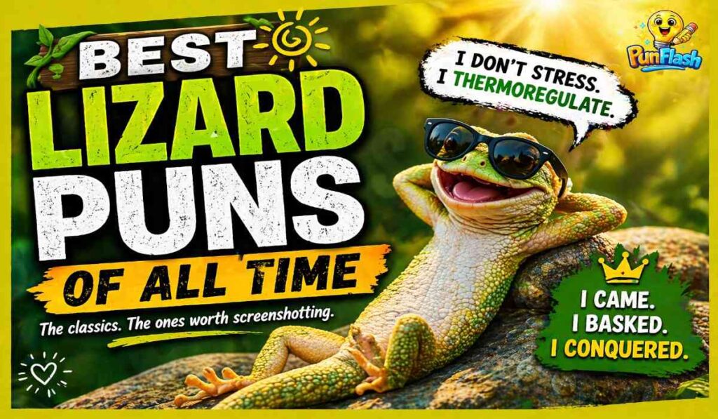 best lizard puns of all time funny gecko relaxing with sunglasses humorous reptile jokes image