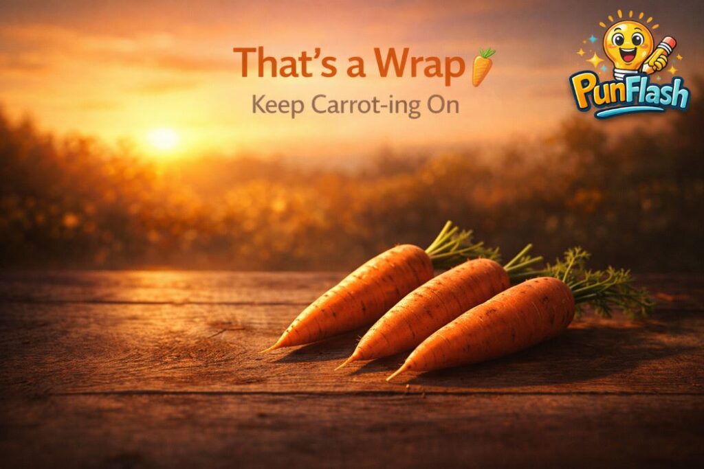 carrot puns ending image with sunset background and warm closing mood