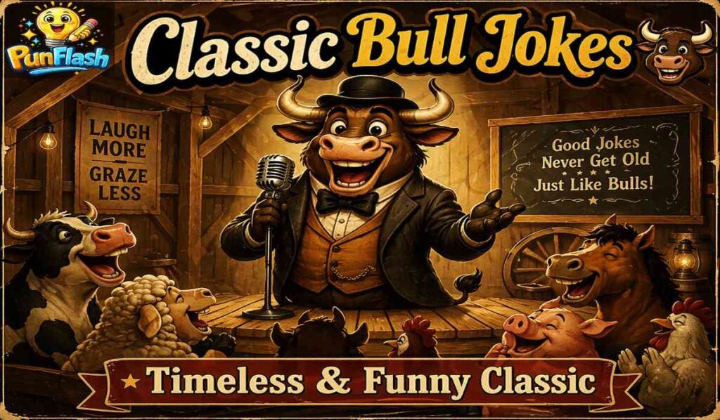 Classic Bull Jokes Vintage Retro Bull Comedy Illustration