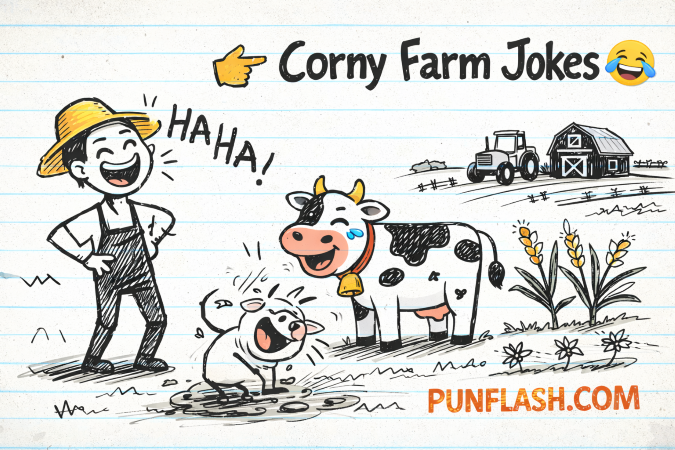 corny farm jokes doodle illustration funny farming puns