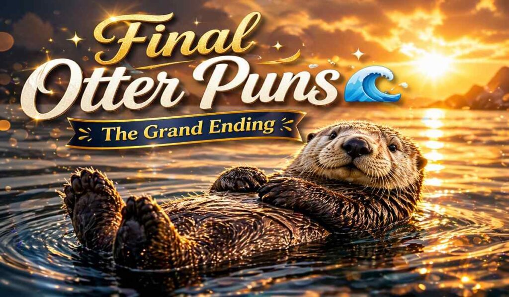 peaceful otter floating on water at sunset representing final otter puns grand ending section