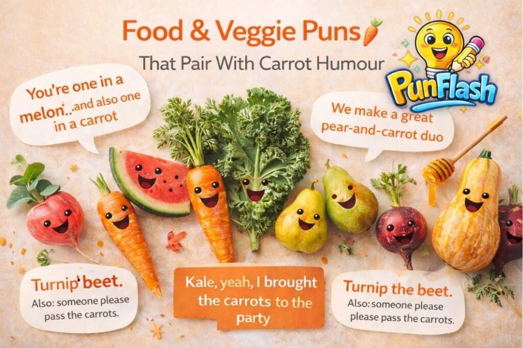 food and vegetable puns with carrots on pastel background minimal blog style image