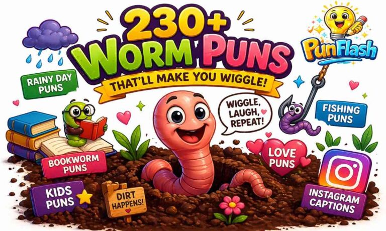 funny worm puns illustration with cute earthworm cartoon for jokes and captions