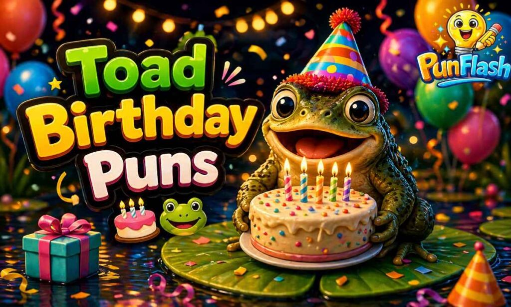 toad birthday puns with cute toad holding cake funny birthday jokes and captions