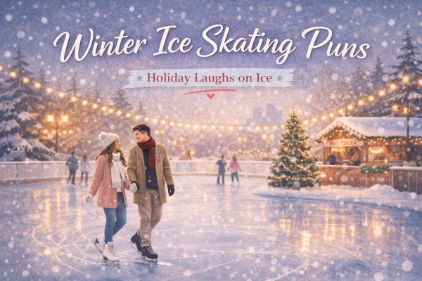 Holiday ice skating fun in snow