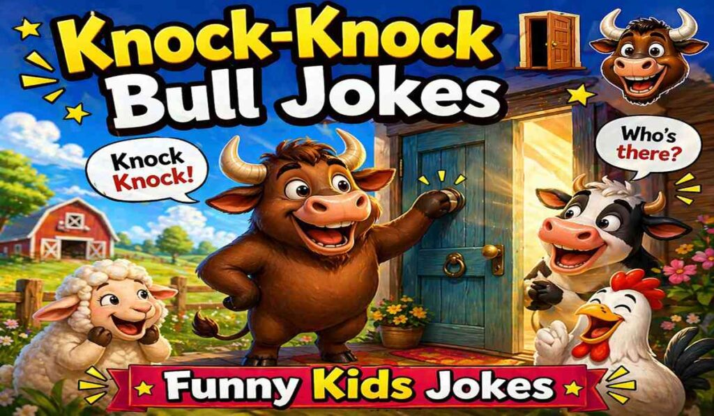 Knock Knock Bull Jokes Cartoon Bull Door Funny Kids Scene