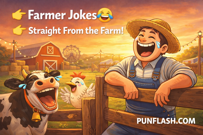 farmer jokes funny cartoon with farmer laughing at county fair