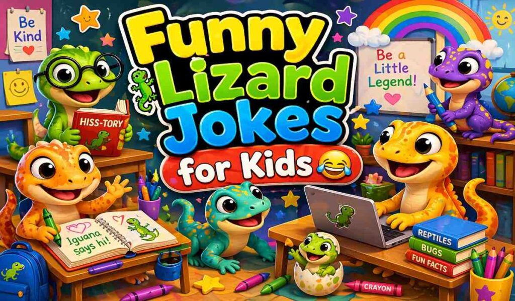 funny lizard puns for kids image cartoon gecko classroom jokes kid friendly reptile humor