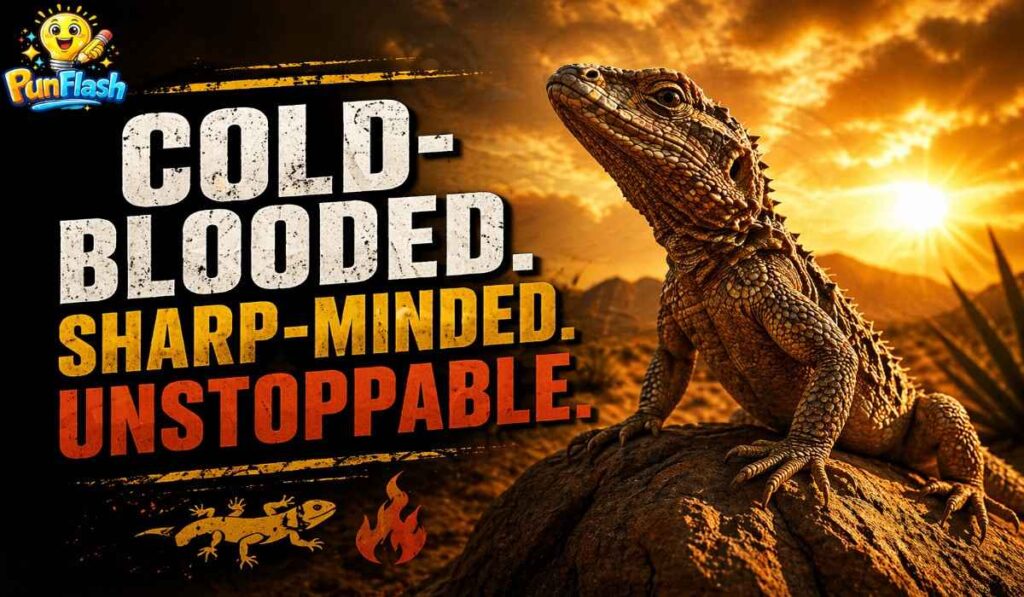 motivational lizard puns image savage reptile mindset strong desert lizard cinematic style