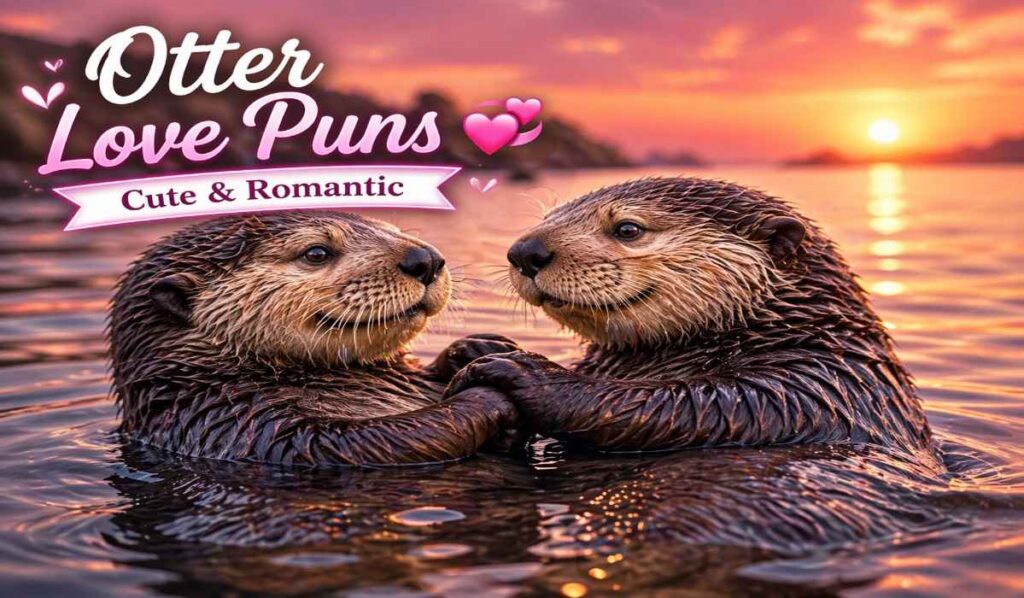 two otters holding hands floating on water representing romantic otter puns love quotes