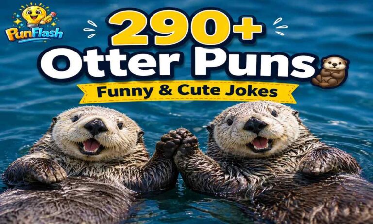 cute sea otters holding hands with text 290 otter puns funny cute jokes