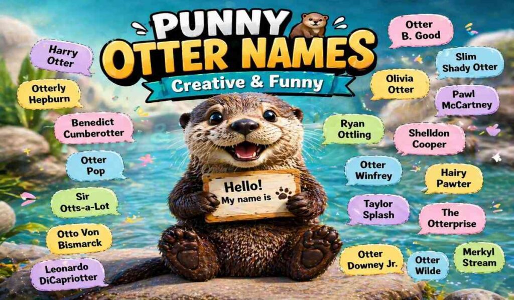 cute otter with creative name tags representing funny and punny otter names ideas