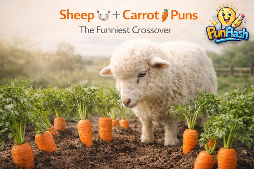 sheep and carrot puns crossover image with sheep in carrot garden funny humor concept