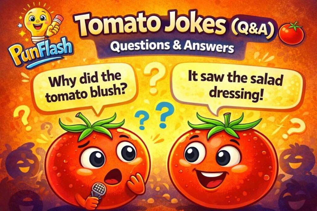 tomato jokes questions and answers cartoon tomatoes conversation funny Q&A puns