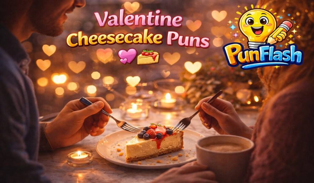 romantic cheesecake scene for valentines day with couple sharing dessert and love themed captions