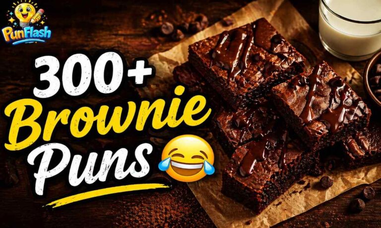 funny brownie puns with chocolate brownies image for Instagram captions and jokes”