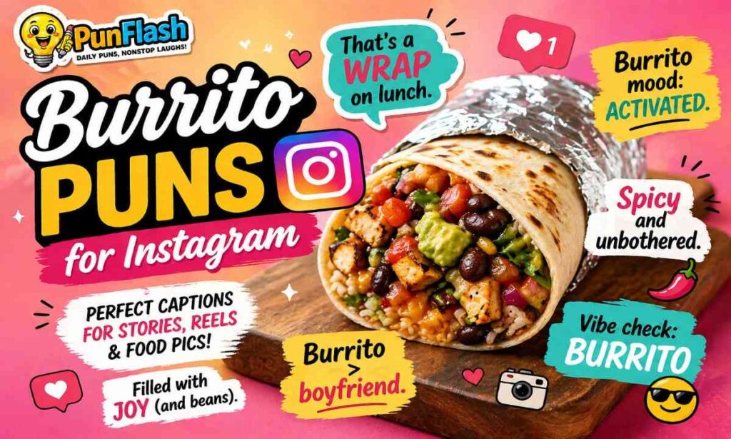 funny burrito puns for Instagram captions with burrito image