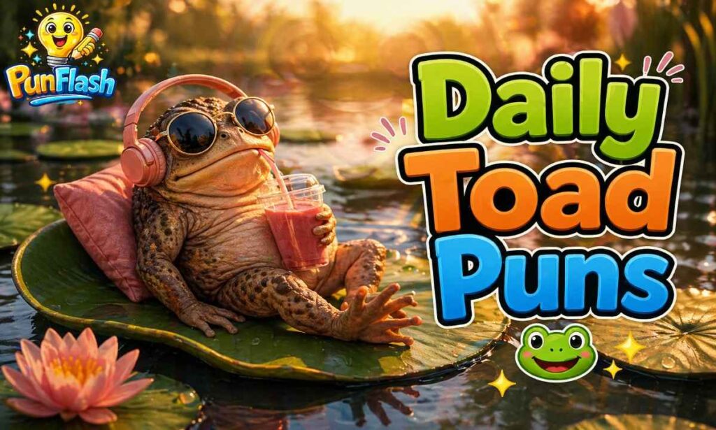 daily toad puns for texts and tweets with chill aesthetic toad lifestyle image