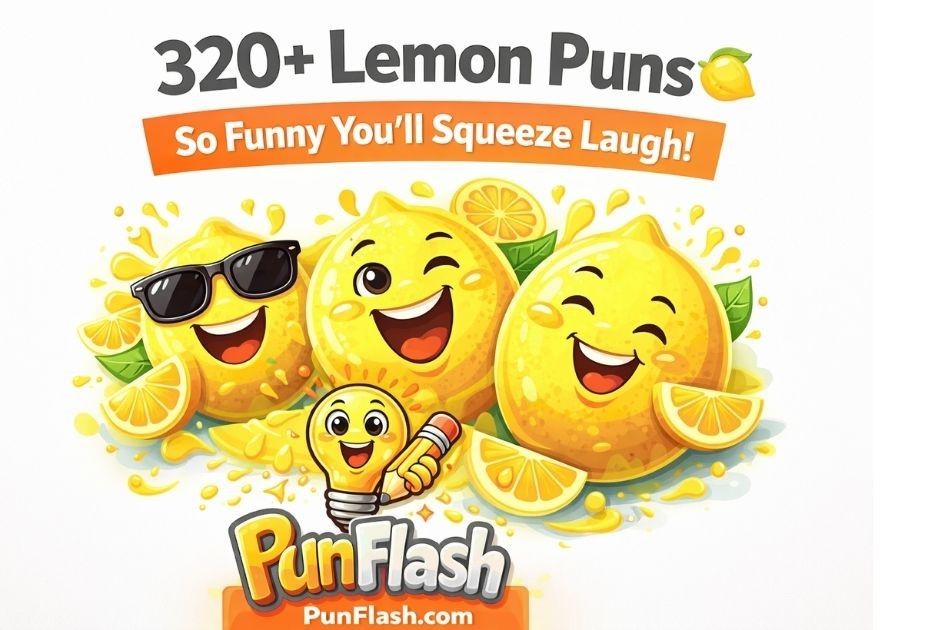 funny lemon puns with cute cartoon lemons and citrus jokes for captions