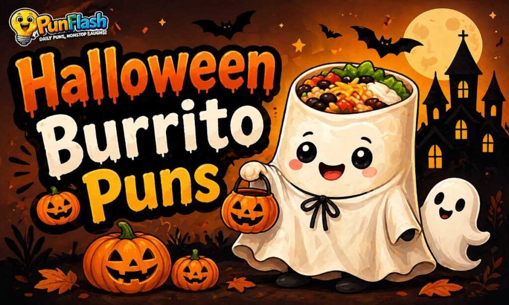 halloween burrito puns with cute spooky burrito illustration