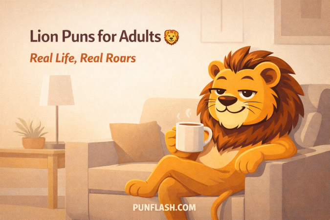 lion puns for adults funny cartoon lion relaxing coffee illustration