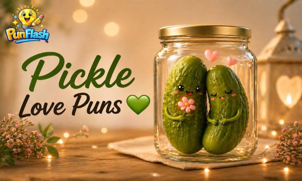 Minimal pickle puns for couples blog image with two pickles in a jar and soft natural lighting