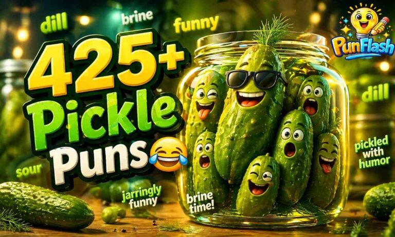 425+ funny pickle puns list with cute and clever jokes for Instagram captions and daily humor