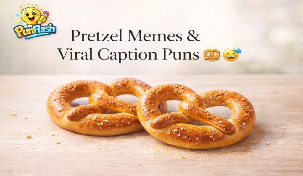 “pretzel memes and viral caption puns blog image with soft pretzels on table”