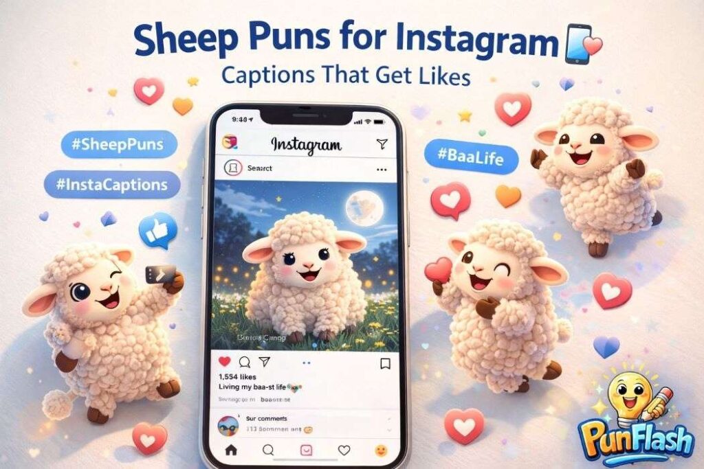 sheep puns for instagram captions funny sheep captions social media sheep jokes image