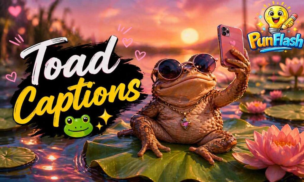 toad puns for instagram captions with aesthetic toad selfie image for social media posts