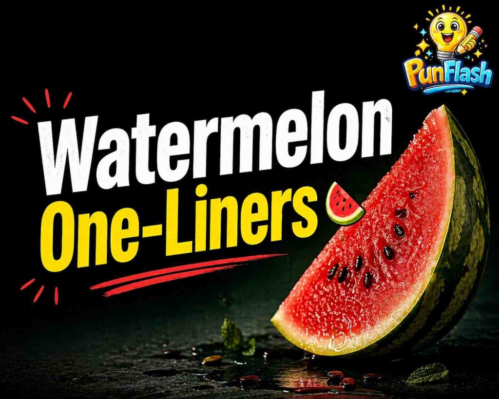 watermelon one liner puns with single watermelon slice on dark background minimal style