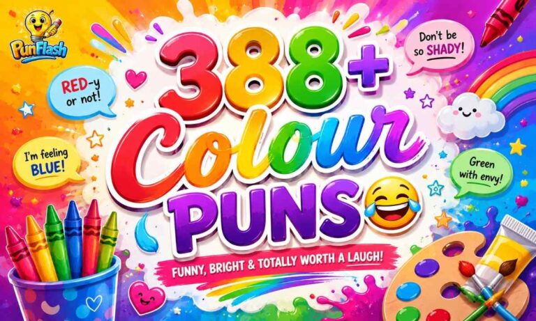 colour puns graphic with rainbow text and colourful caption design.