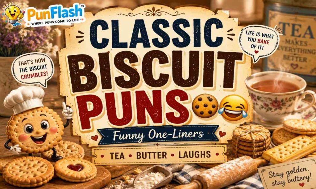 Classic biscuit puns collection with tea biscuits funny bakery humor and biscuit one liners