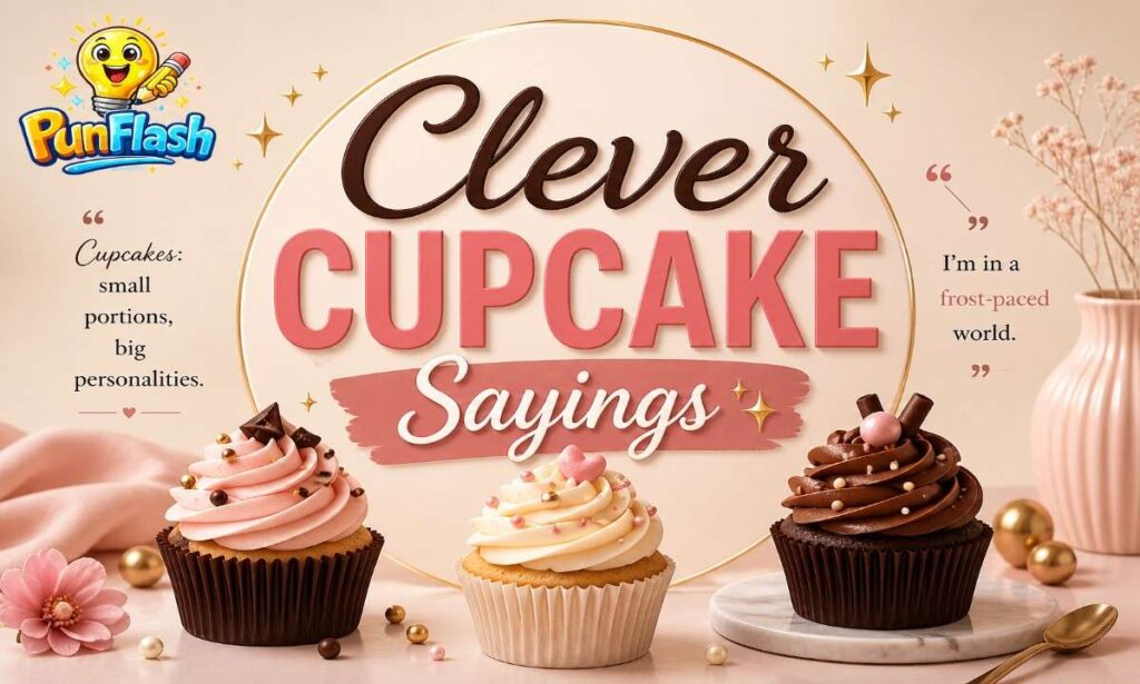 Clever cupcake sayings and punny quotes illustration with aesthetic cupcakes and modern design