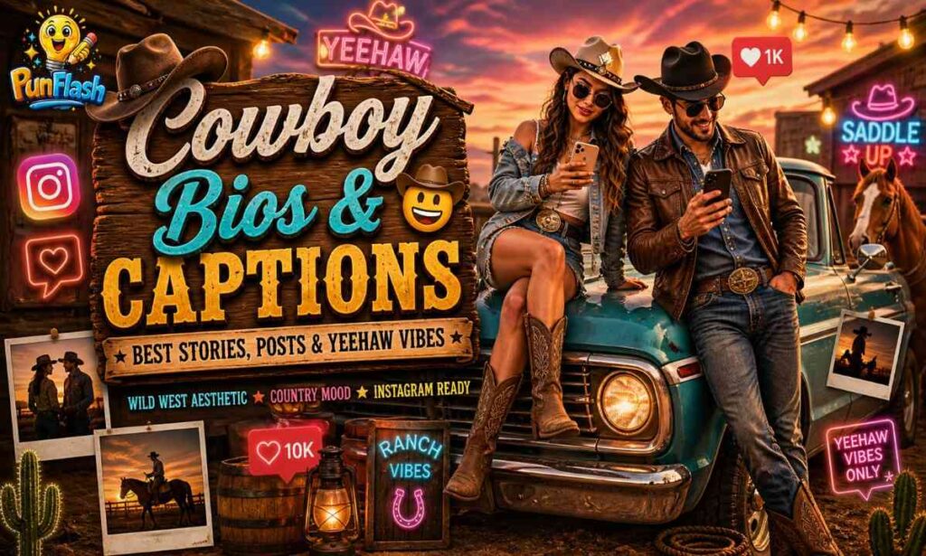 Cowboy bios stories and captions with stylish western aesthetic