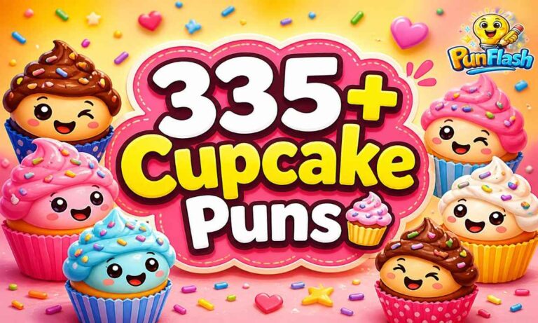 Funny cupcake puns with cute cupcakes illustration and Instagram captions concept