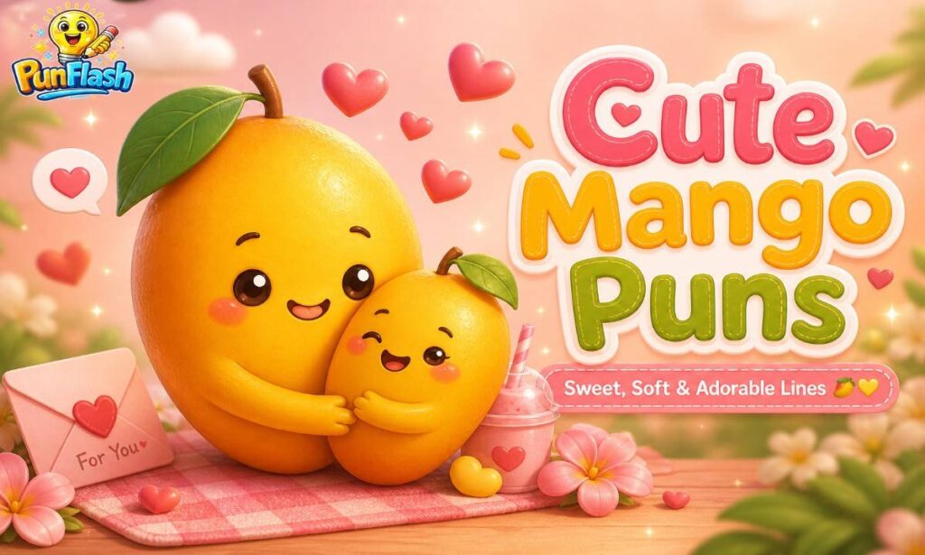 cute mango puns illustration with adorable mango characters hearts and sweet love captions