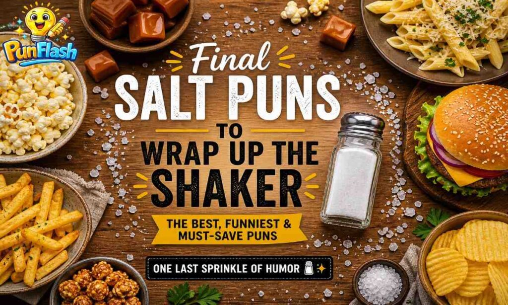 final salt puns wrap up image with food items and funny captions collection for blog and social media