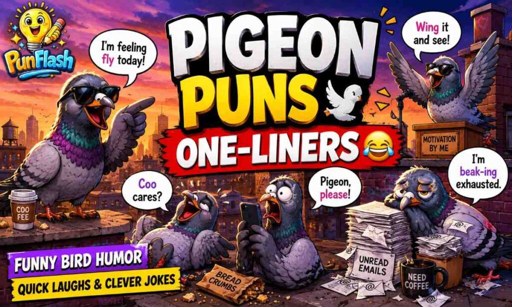 nny pigeon puns one liners with cartoon pigeons and bird humor jokes