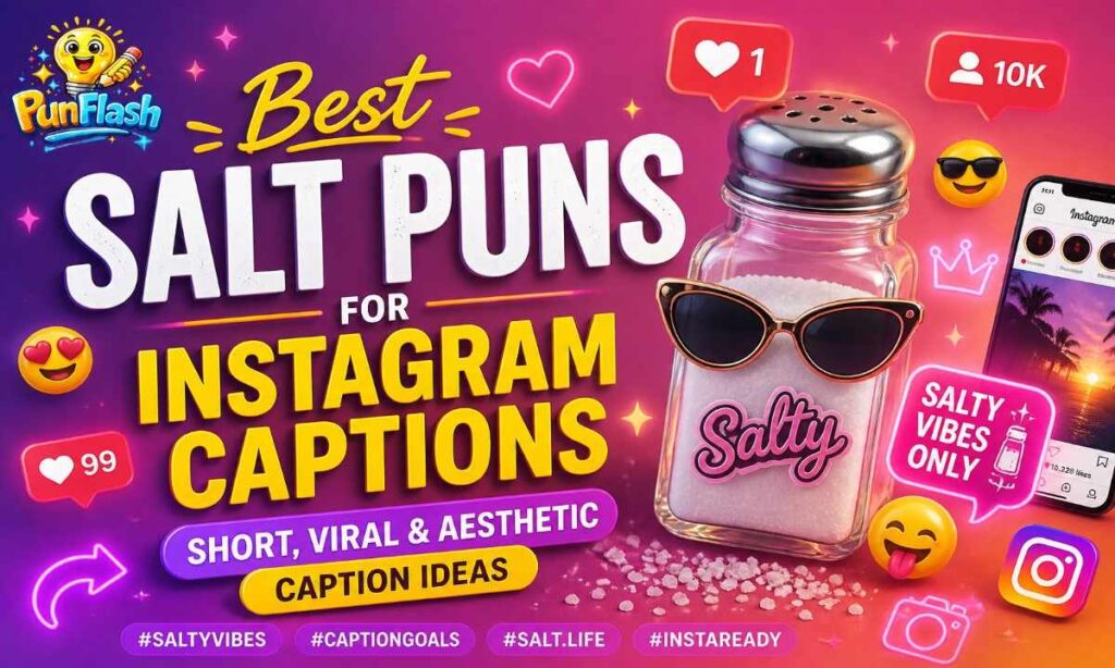 best salt puns for Instagram captions with trendy aesthetic design and viral social media caption ideas