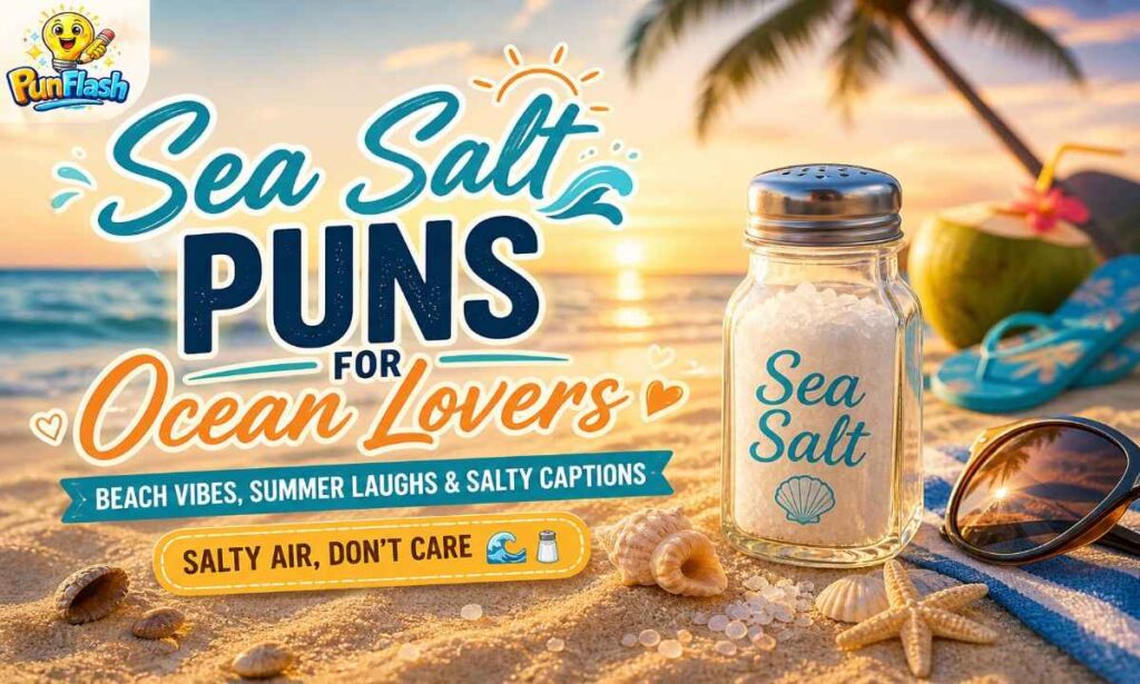 sea salt puns for ocean lovers with beach aesthetic image and summer captions for Instagram