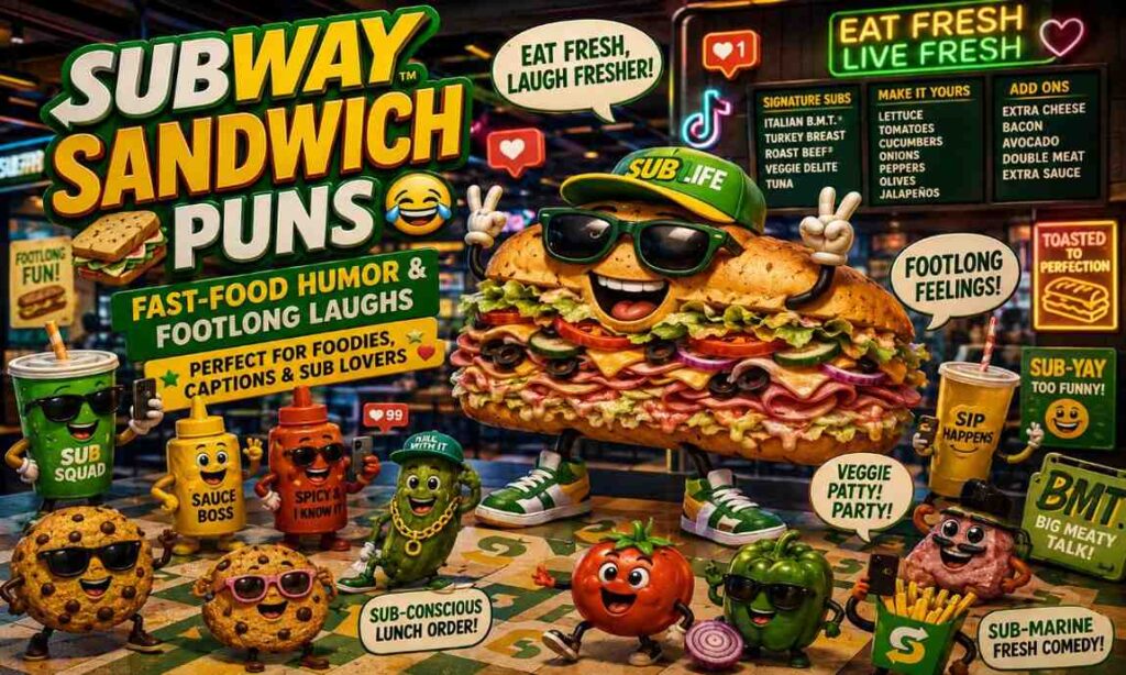 subway sandwich puns with cartoon fast food sandwich characters and funny sub jokes