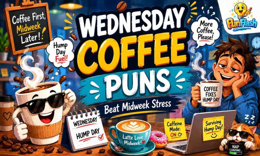 Wednesday coffee puns funny coffee jokes and hump