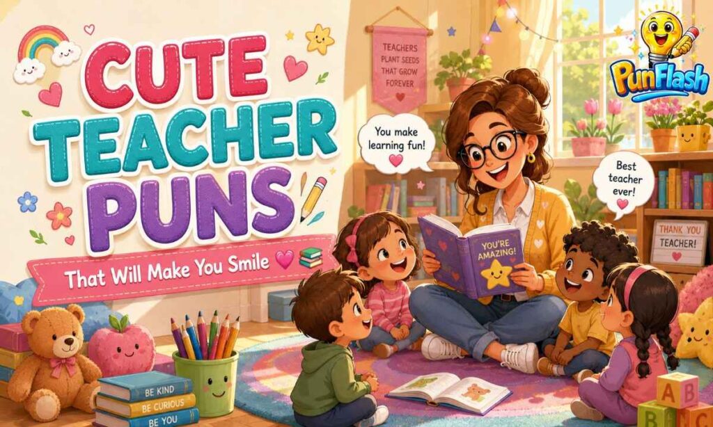 Cute teacher puns classroom illustration