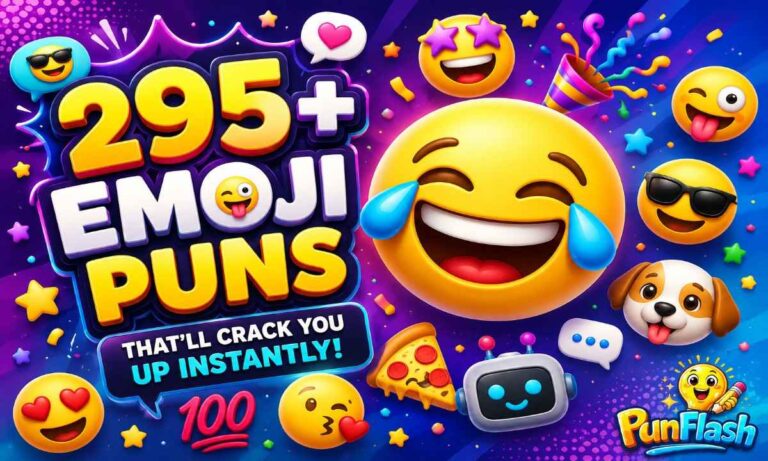 Funny emoji puns with colorful 3D emojis