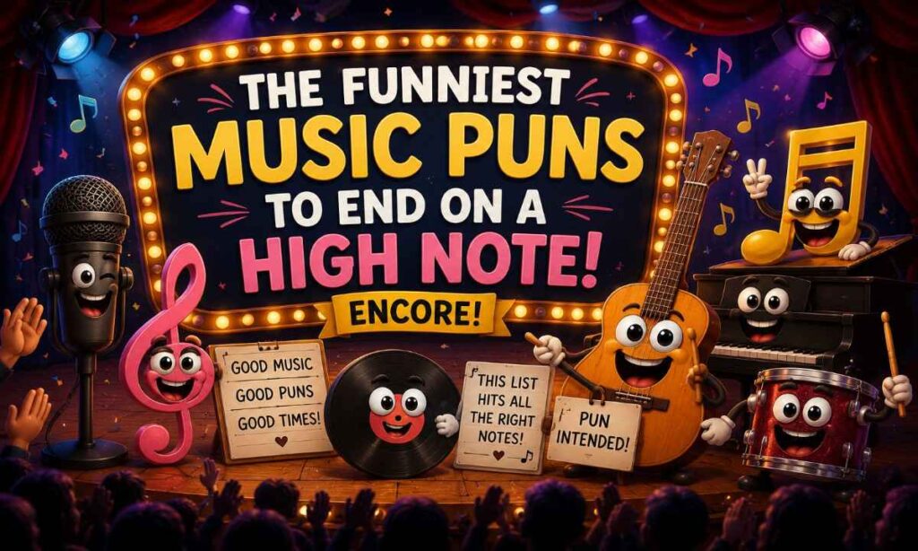 Cartoon music puns ending on a high note