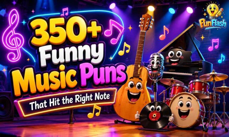 Funny music puns with cartoon instruments