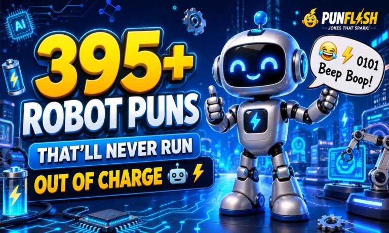 Funny robot puns with cute AI robot