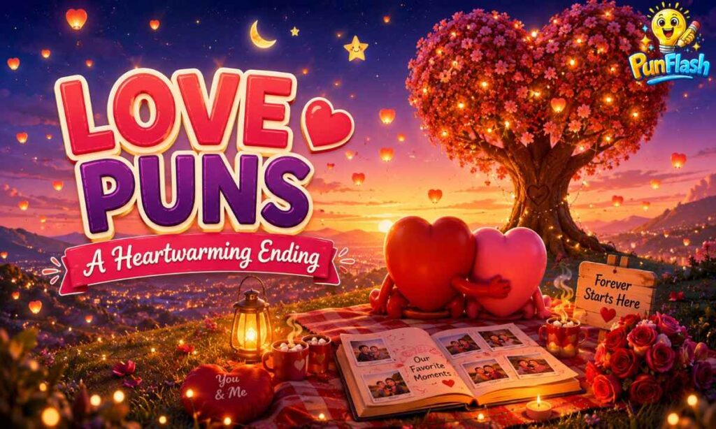 Cute cartoon hearts ending a love puns collection